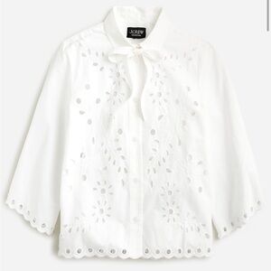 J Crew Collection button-up bow top in cotton poplin eyelet in white Size S NWT